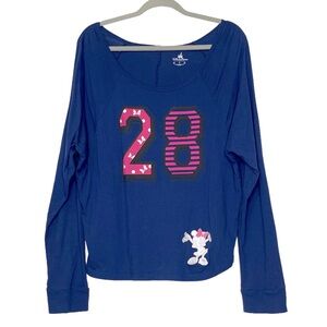 Disney Parks Shirt Womens Large Blue Minnie‎ Mouse 28 Embroidered 100% Cotton